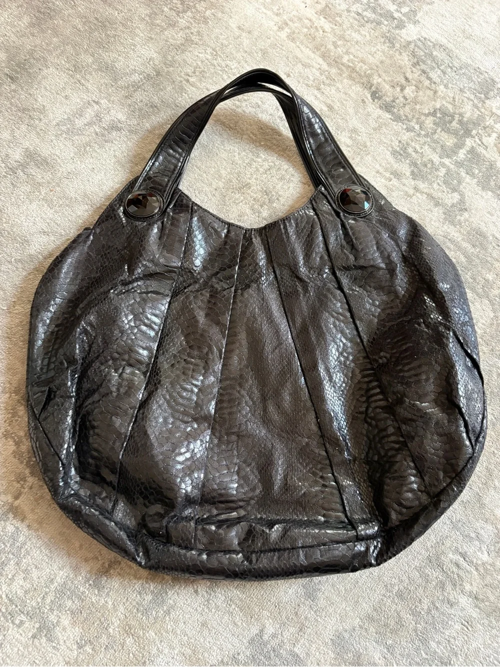 Black Textured Hobo Tote Bag